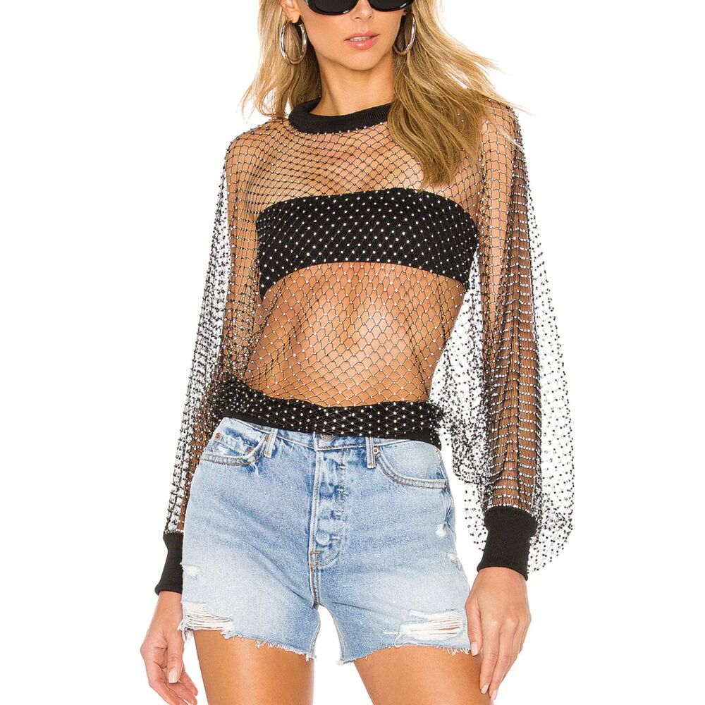 BEACH RIOT X REVOLVE Mesh Crystal‎ Top Black Small